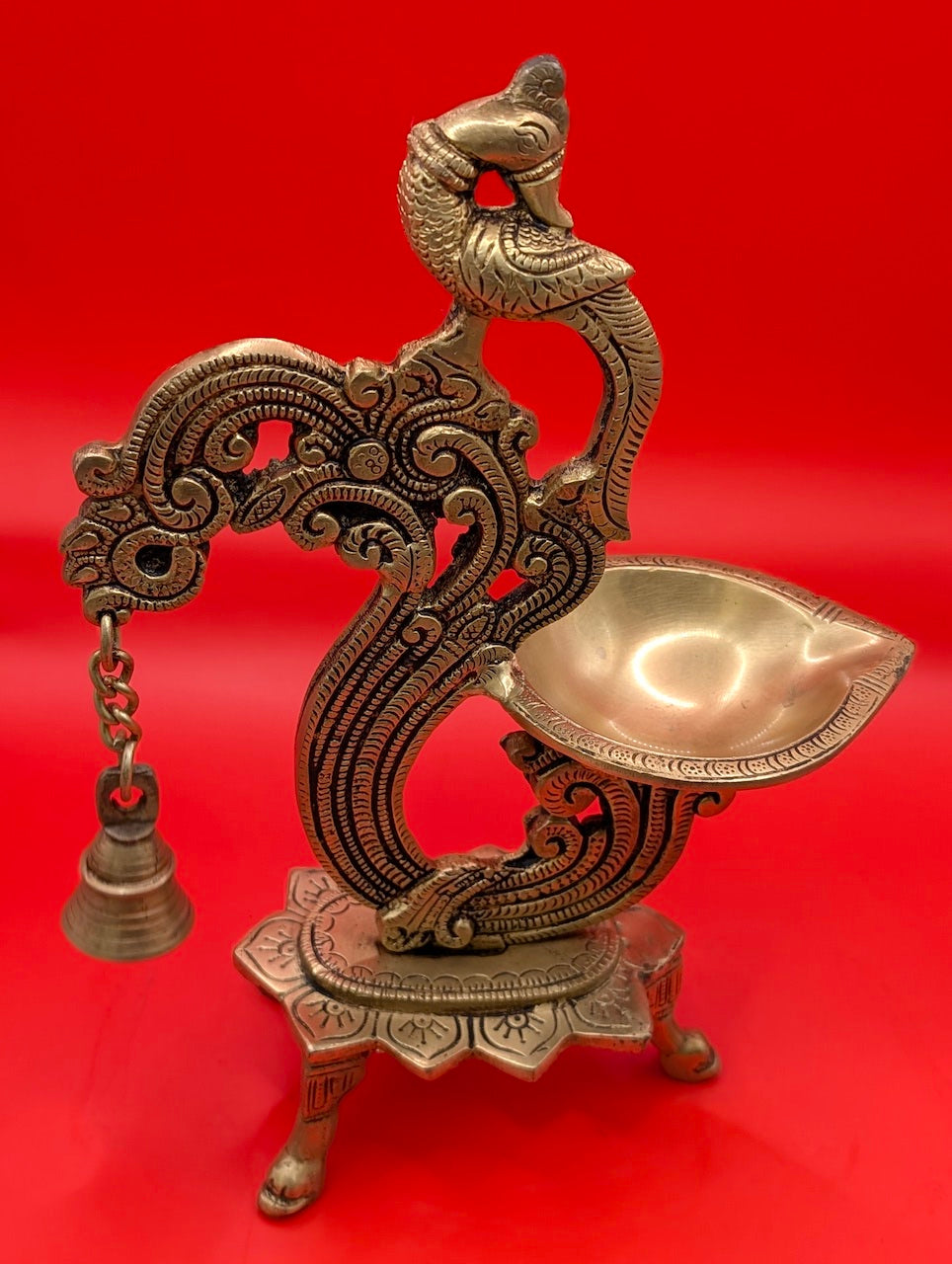 Peacock Diya with Bell & Peedam – Decorative Lamp and Home Decor