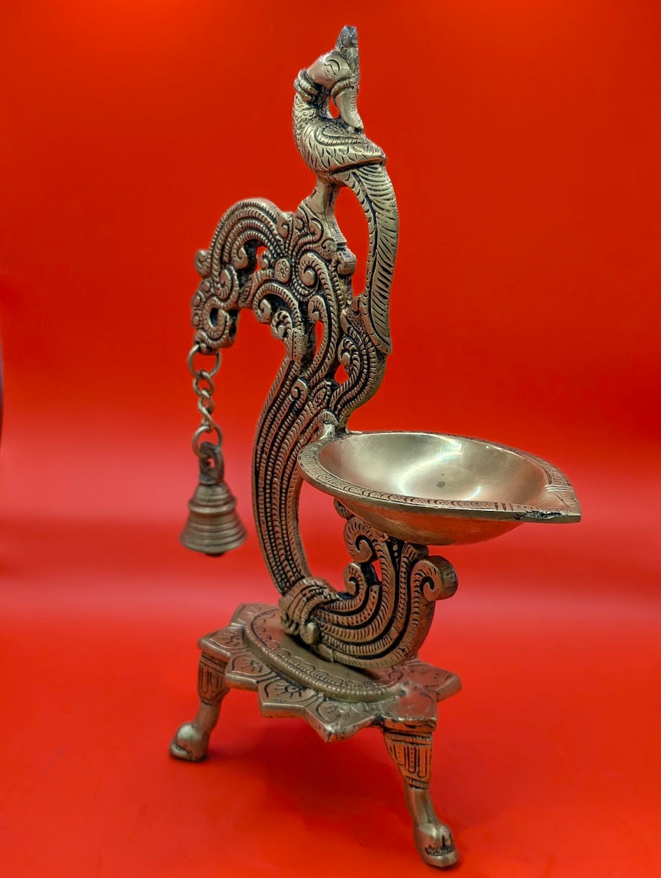Peacock Diya with Bell & Peedam – Decorative Lamp and Home Decor