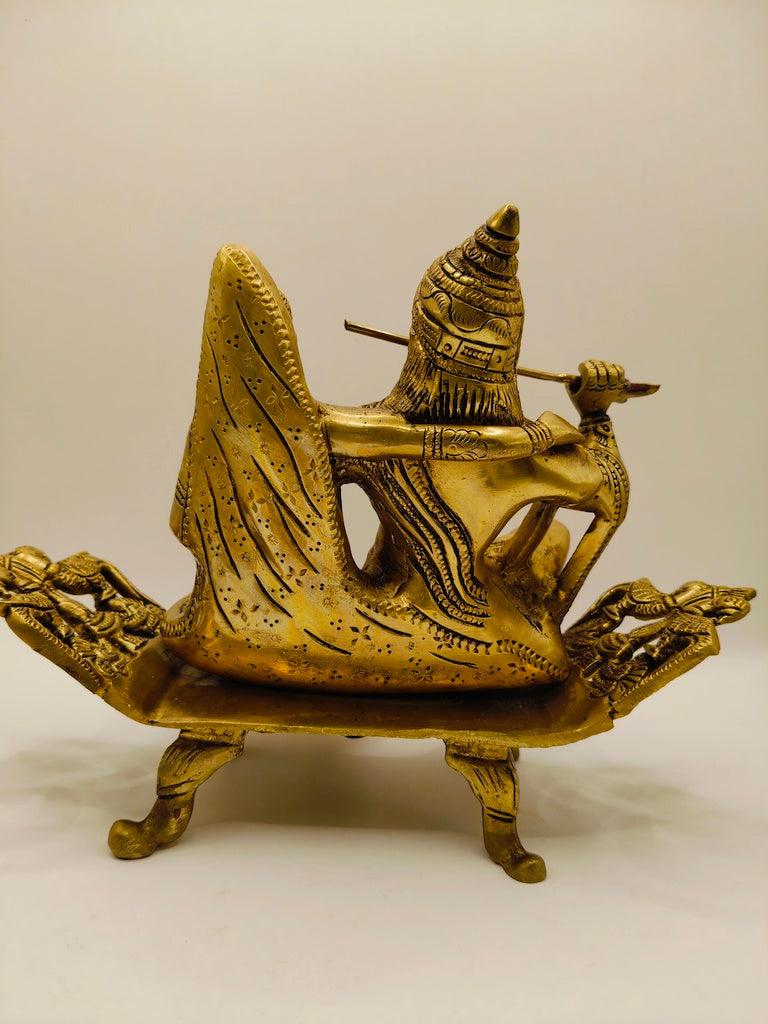 Radha and Krishna on Bench with Flute – Symbol of Love and Friendship