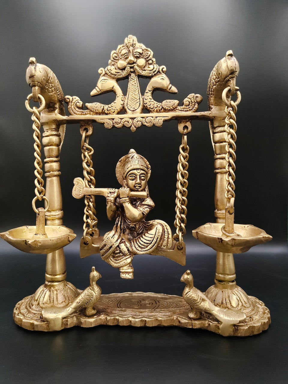 Krishna with Diya and Peacock – Divine / Decorative Sculpture