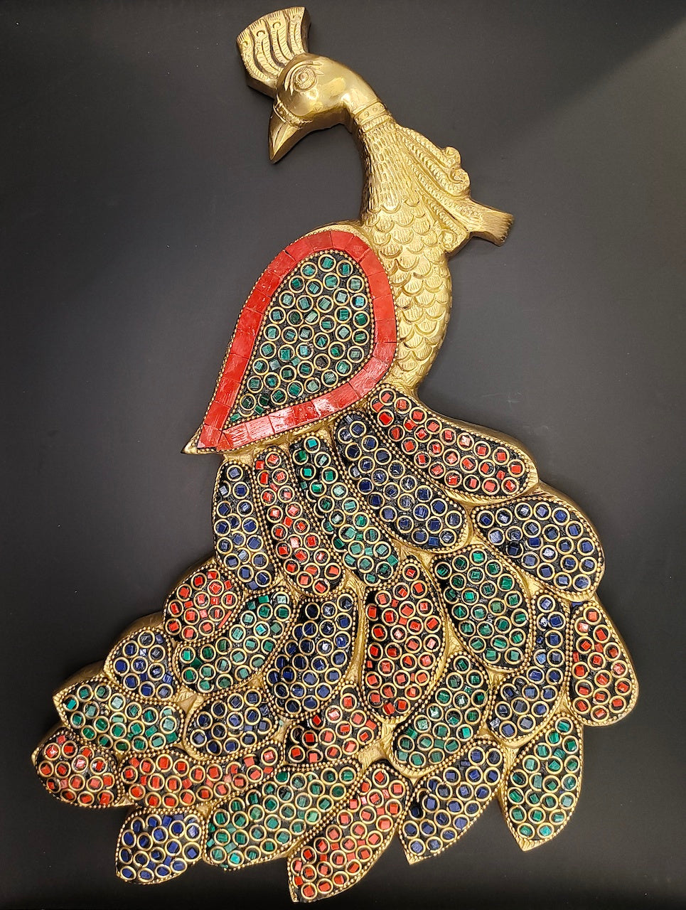 Decorative Ornamental Peacock Wallhanging - Gold and Red Coloured