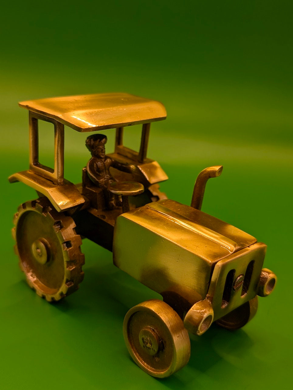 Antique Finish Brass Tractor with Human Figurine – Unique Collectible