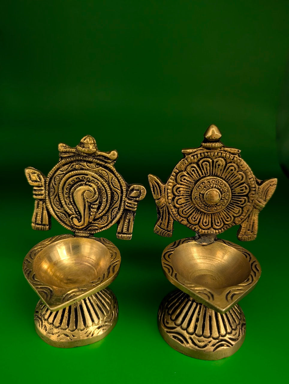 Pair of Shank Chakra Lamps – Divine Diya Set for Worship