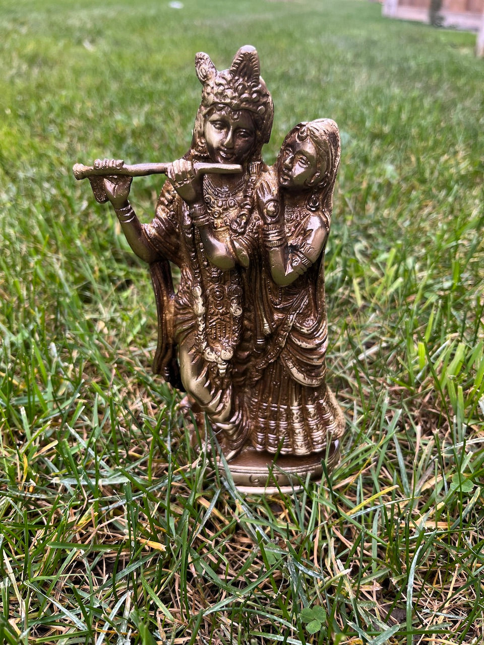 Elegant Brass Idol of Radha Krishna in Flute Pose