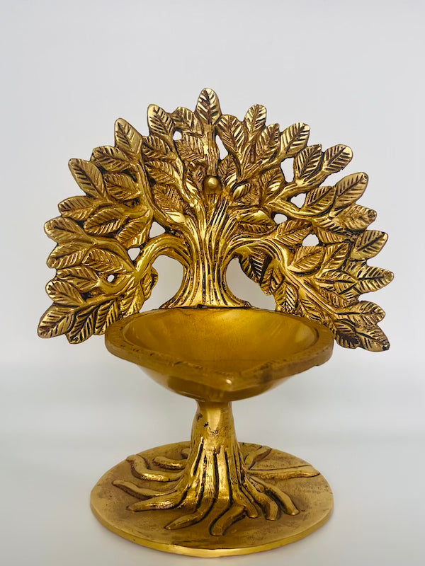 Antique Brass Kalpavriksha Tree Diya – Handcrafted Tree of Life Oil Lamp for Home Mandir & Festive Decor