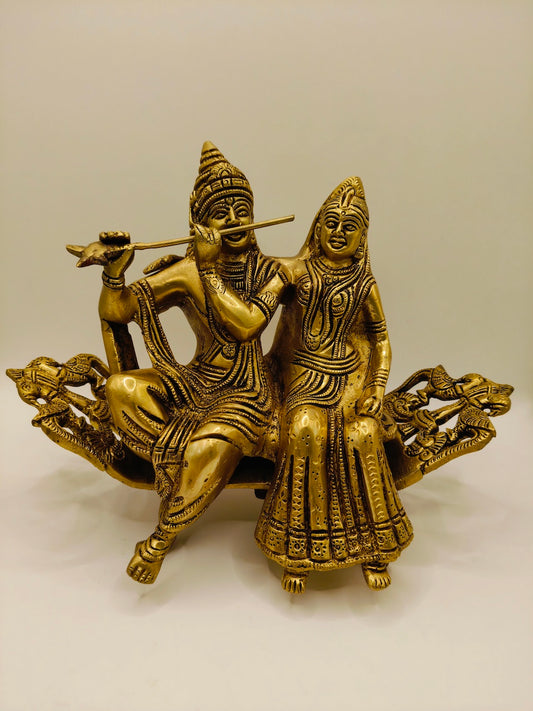 Radha and Krishna on Bench with Flute – Symbol of Love and Friendship