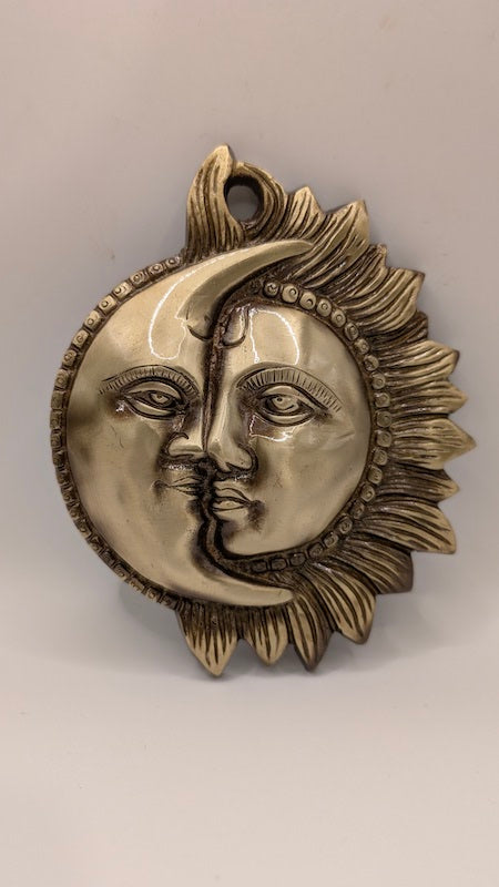 Handcrafted Brass Sun and Moon Wall Hanging – Celestial Face Wall Decor for Home & Spiritual Spaces