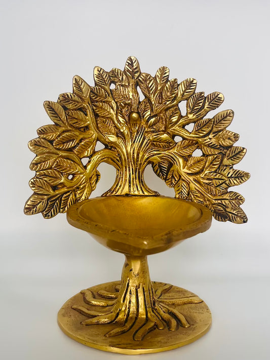 Antique Brass Kalpavriksha Tree Diya – Handcrafted Tree of Life Oil Lamp for Home Mandir & Festive Decor